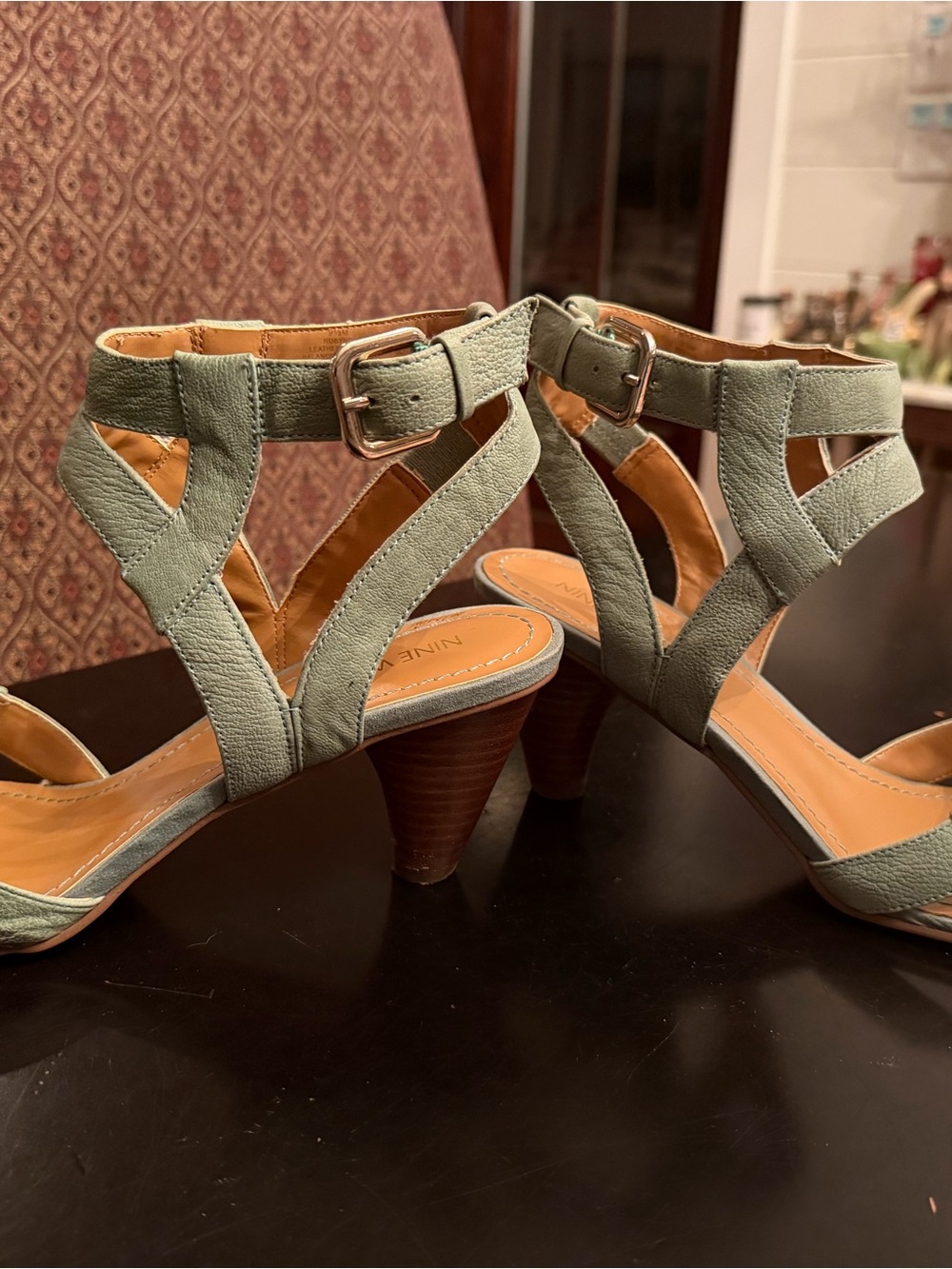 Nine West Light Sage Green Strappy Block Heel Sandals - Picture 4 of 9